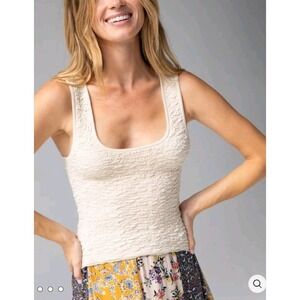 NATURAL‎ LIFE Danielle Smocked Fitted Tank Top Cream L Stretchy Minimalist Boho